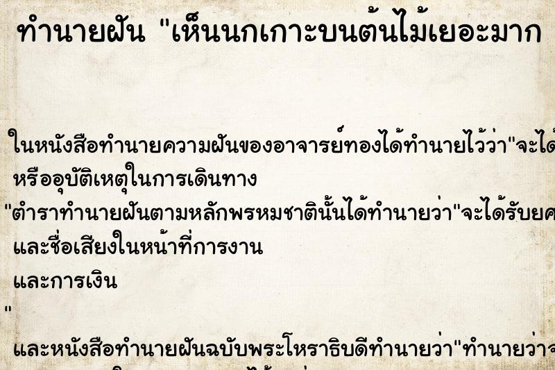 ทำนายฝันทำนายฝันเห็นนกเกาะบนต้นไม้เยอะมากวัน